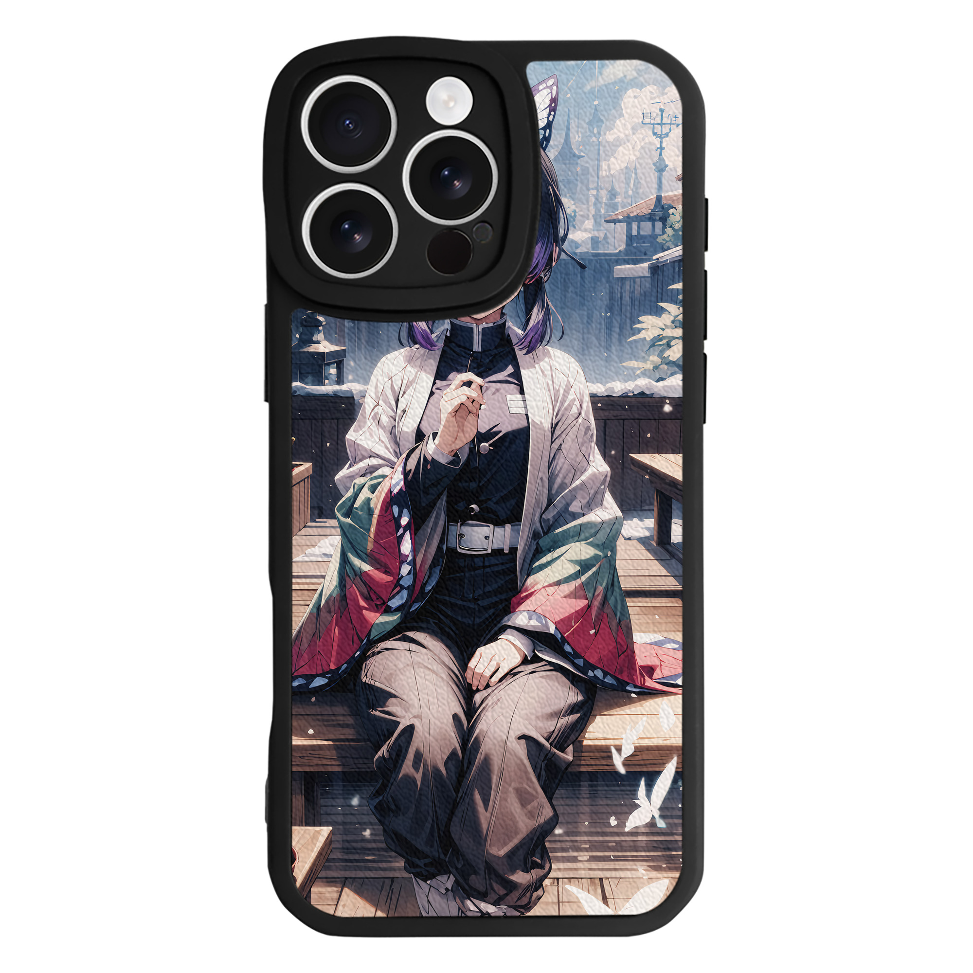 （画像用） 鬼滅の刃（きめつのやいば）蟲柱-胡蝶 しのぶ／こちょう しのぶ Kochou Shinobu 【iPhone 16シリーズ対応】シリコンスマホケース（レザー調） 材質：シリコン